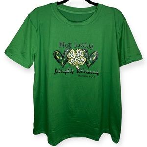 NWOT Lucky 🍀 St Patricks 0XL Plus Simply Blessed Shamrock Heart Leopard Faith